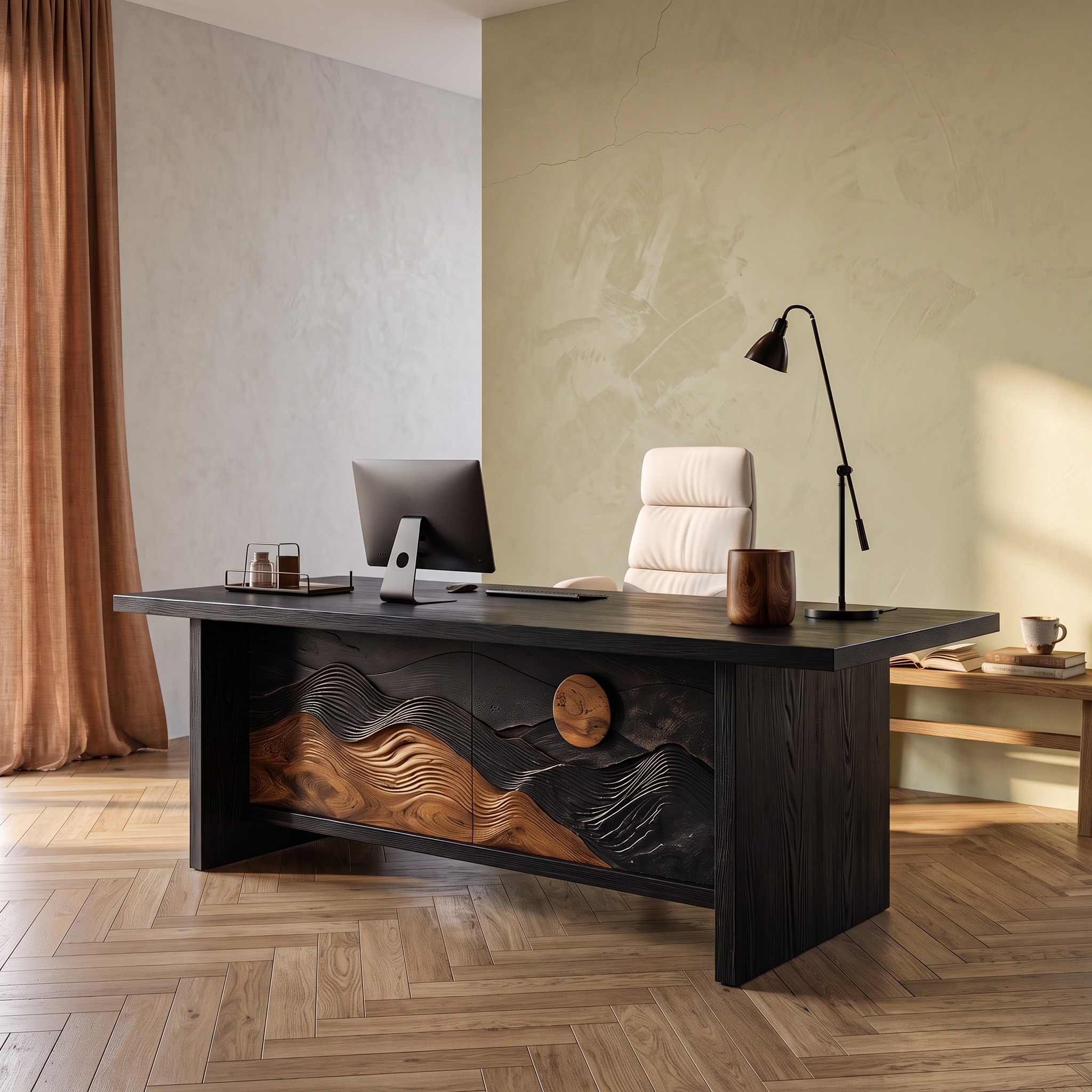 Sculptural Writing Desk Handcrafted Solid Wood Design for Workspace