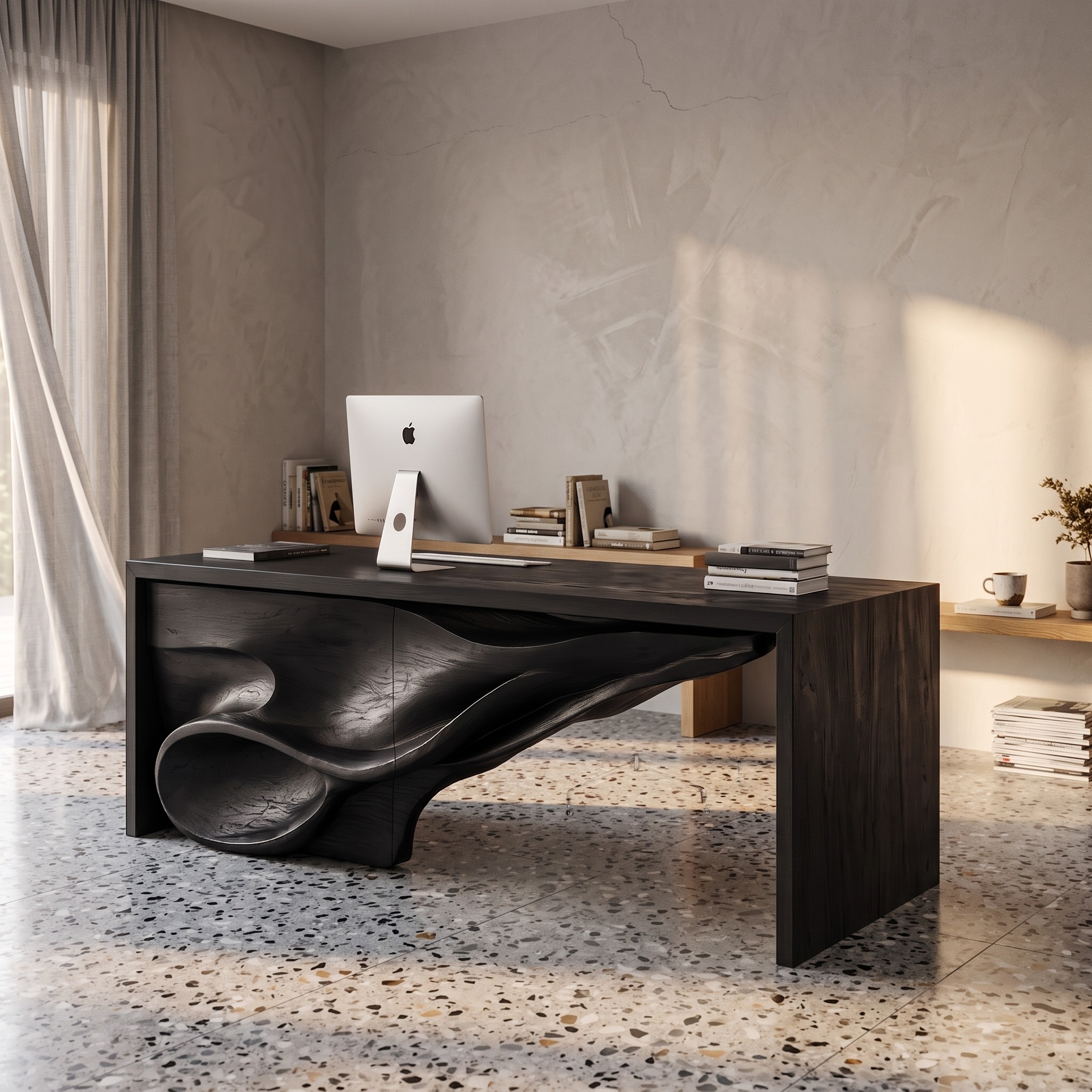 Sculptural Writing Desk Handcrafted Storage Design for Executive Home Office