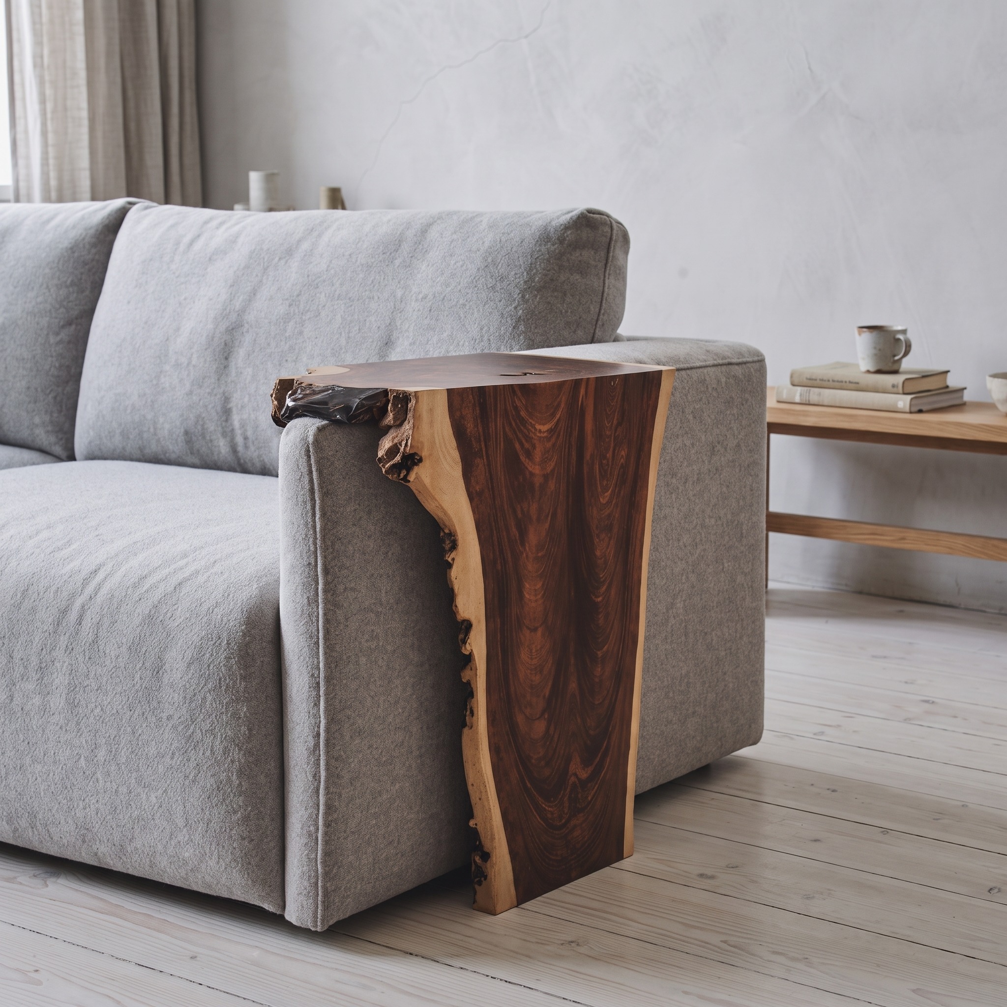 Solid Wood Armrest Table for Sofa with Handcrafted Design