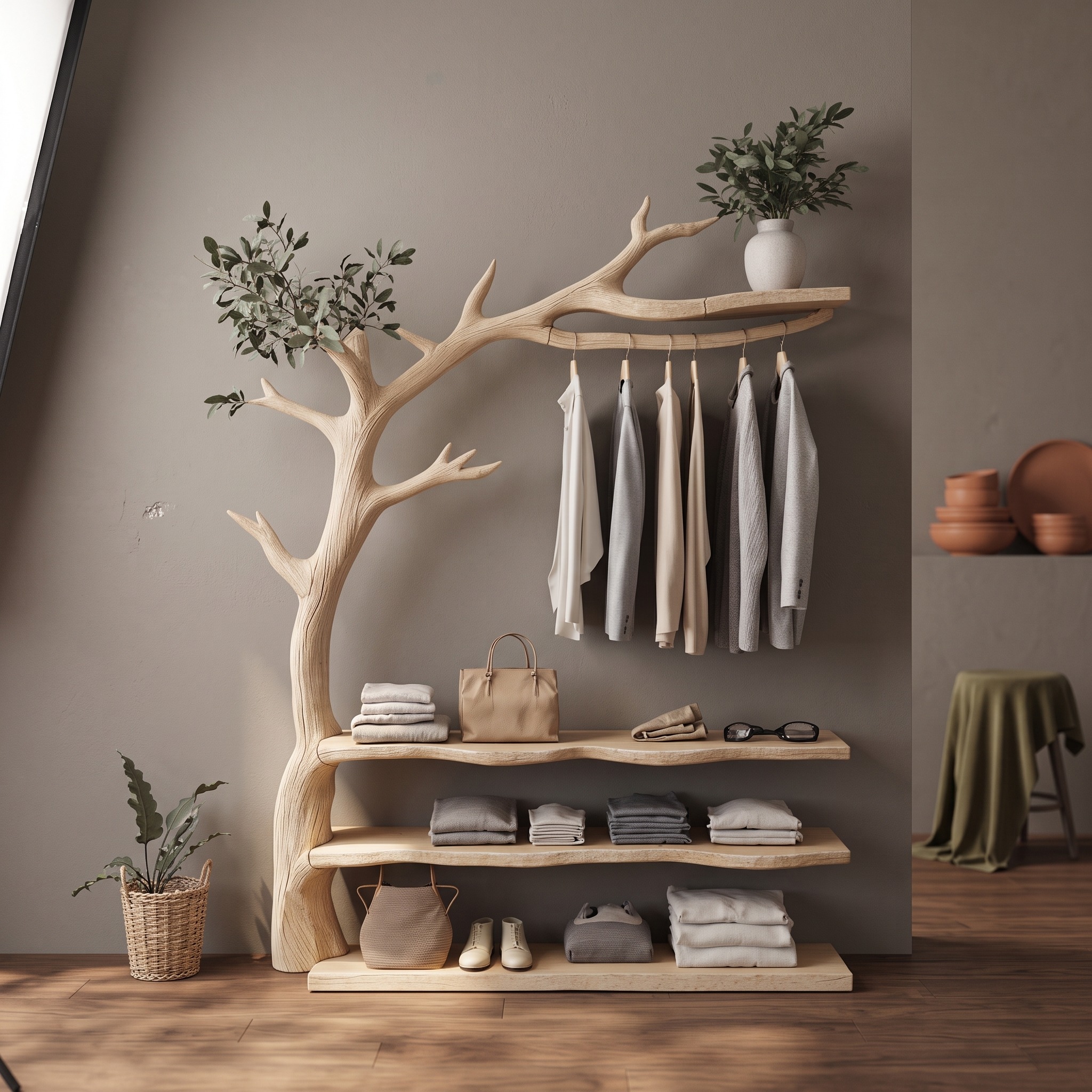 Solid Wood Entryway Coat Rack Driftwood Branch Coat Hanger