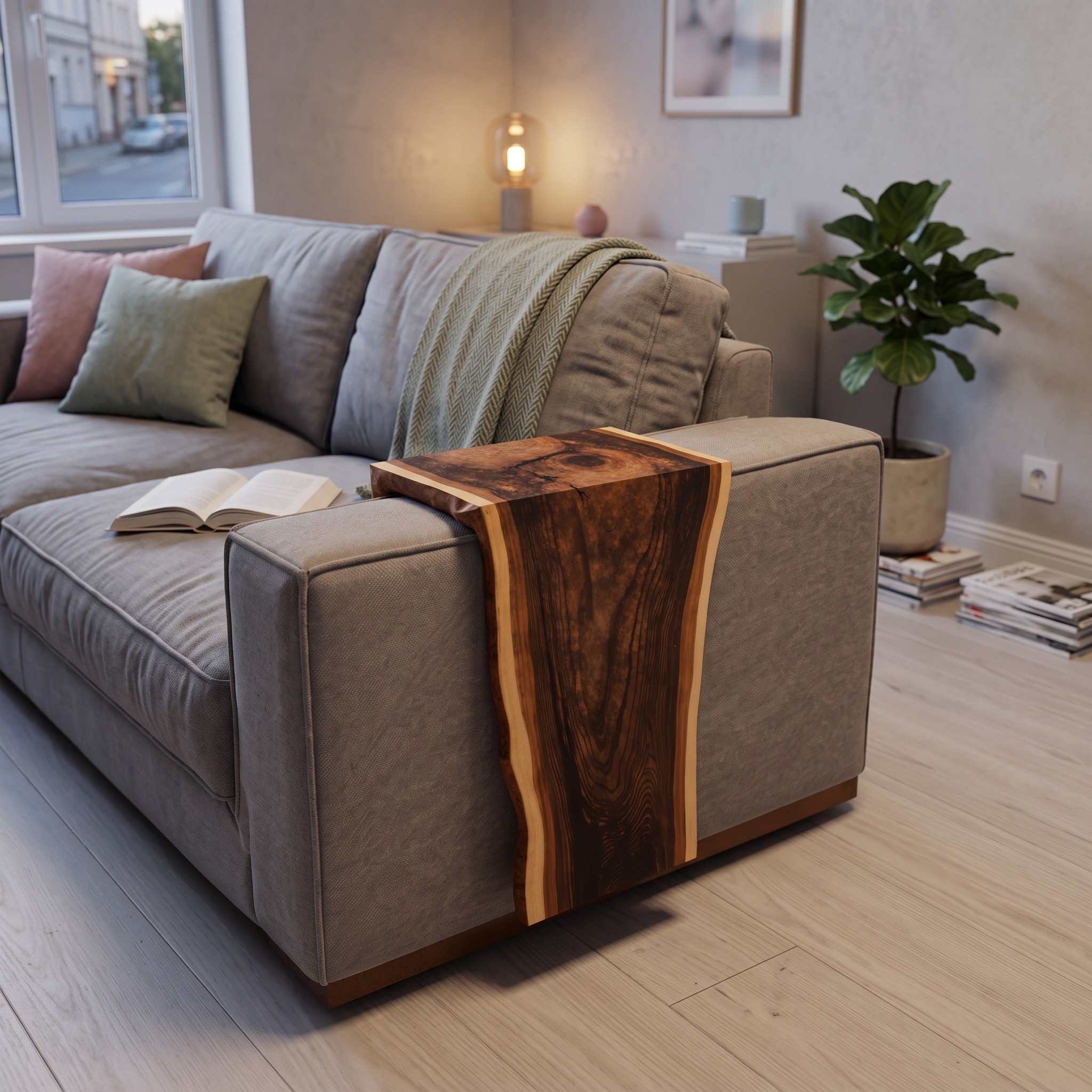 Solid Wood Sofa Armrest Table for Living Room Organization